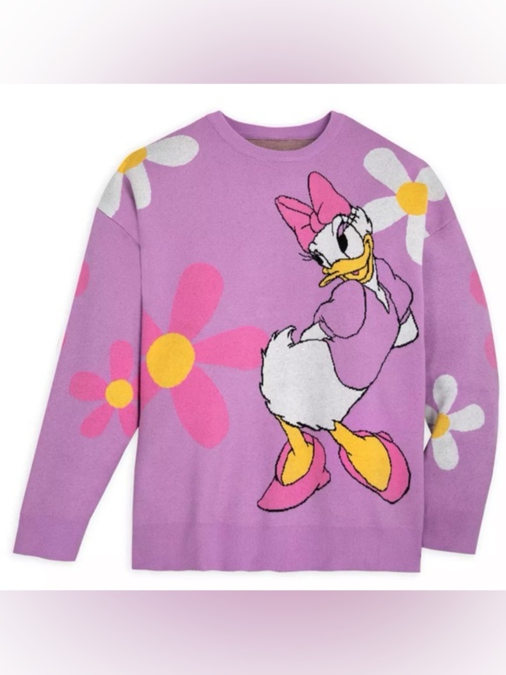 Disney Daisy Duck Floral Purple Knit Sweater Oversized Unisex Size M